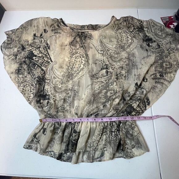 Dressbarn sleeveless blouse gold metallic black and crème size Sm cinched waist - Picture 3 of 6